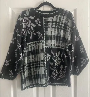 Arielle Vintage Floral Plaid Sweater Womens Size Large Gray Knit Y2K USA thumbnail 1