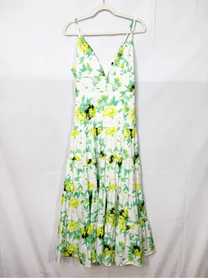Beulah Style Floral Tiered Maxi Midi Dress White Green Yellow Boho Bohemian thumbnail 3