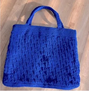 Knitted Handmade Purse Tote Bag Royal Blue thumbnail 1