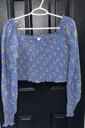 Aerie Floral Smocked Crop Top - Women's Large thumbnail 1
