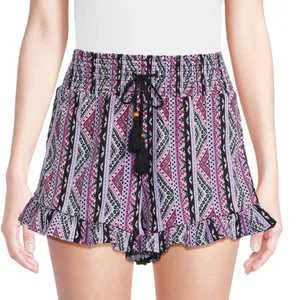 No Boundaries High Waist Patterned Shorts‎ - Pink and Black Ruffle hem Size L thumbnail 1