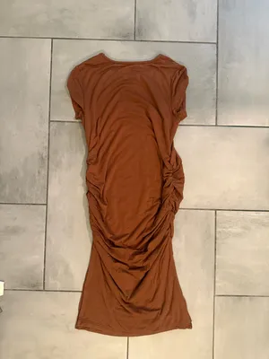 Quince Tensel Ruched Side Slit Short Sleeve T-shirt Midi Dress in Brown thumbnail 3