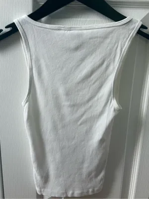 Aritzia Homestretch Rib Henley Tank in White thumbnail 3