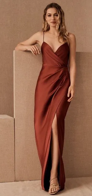 Sachin + Babi Burnt Copper Satin Wrap Maxi Dress thumbnail 1