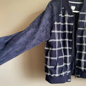 A New Day‎ blue plaid faux suede sleeves jacket thumbnail 13