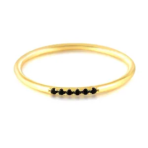 NEW Women's‎ Dainty 14k Gold Plated S925 Black Melee Diamond Ring Size 5.5 thumbnail 5