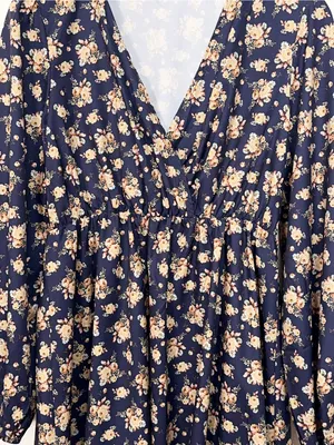 Miss Sparkling Navy Floral Surplice V Neck Elastic Waist Midi Dress NWOT thumbnail 3