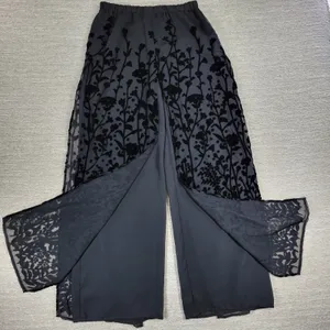 VTG Ronni Nicole Velvet Burnout Wide Leg Pants M Black Sheer Holiday Party thumbnail 4