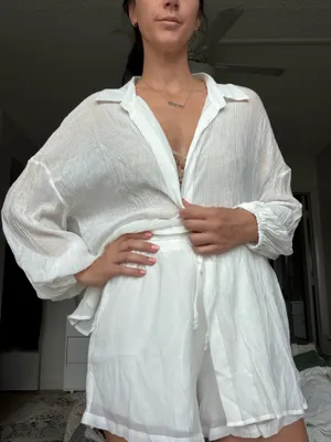 White sheet top & shorts set thumbnail 3