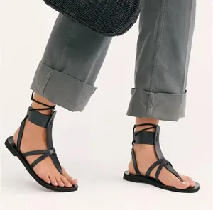 Free People Vacation Day Black Leather Wrap Boho Sandals Size 8.5 thumbnail 1