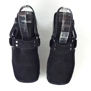 Nasty Gal Slingback Platform Clogs 37 EU Black Suede Studded Square Toe Goth Y2K thumbnail 4