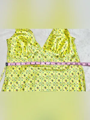 PINK by Frankie's Bikinis Yellow Floral Satin Dress Size Small thumbnail 9