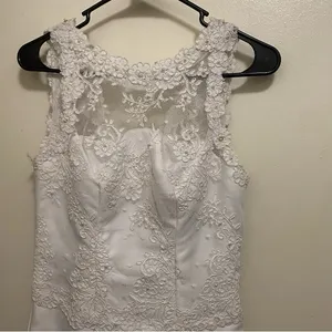 White Wedding Dress S Small Bust 32” Lace Tank Top Beaded Handmade Vintage READ thumbnail 2