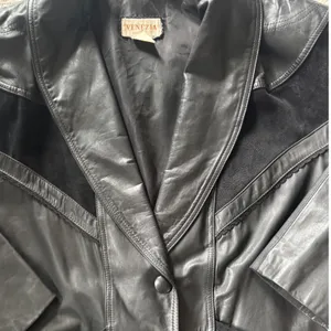 VTG Venezia 2X Black Leather Suede Trench Coat Western Matrix Goth 90s Mob Wife thumbnail 7
