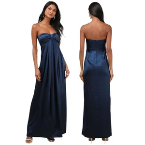 Lulus Memorable Entrance Dark Blue Strapless Satin Maxi Dress size M thumbnail 2