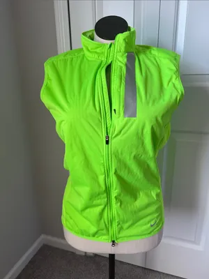 Nike Dri-FIT Running Reflective Full Zip Cycling Vest Neon Green size medium thumbnail 3