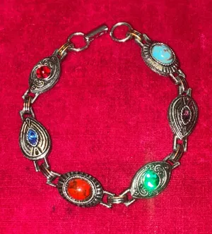 Vintage Signed Sarah Coventry Silver-Tone Multi-Color Stone Link Bracelet thumbnail 1