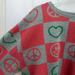 Mighty Fine red checkered crewneck cropped long sleeve sweatshirt casual large L thumbnail 3