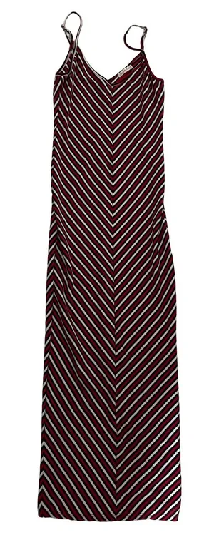 Heart & Hips Burgundy and White Chevron Striped Maxi Dress thumbnail 1