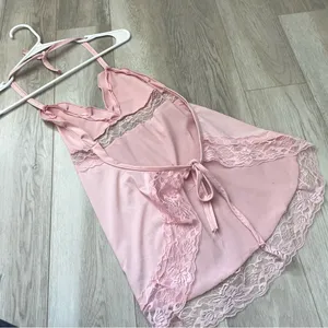 Lace Babydoll Tank Top open tie back womens Pink (small) festival lingerie sexy thumbnail 3