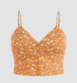 Cider Crop Top 3XL Plus Curvy Ditsy Floral Cami Tank Orange Smocked V-Neck NEW thumbnail 1