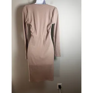Hot Lava Tan Ribbed Knit 2-Piece Bodycon Dress‎ & Shrug Winged Heart Graphic M thumbnail 4