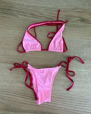 Pink Two-Tone Triangle String Bikini Set thumbnail 1