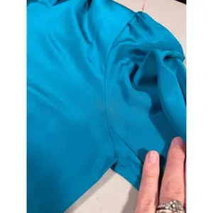 Vintage Tracer Silk Dress Teal Blue Button Front Puff Sleeve Midi‎ Medium 12 thumbnail 9