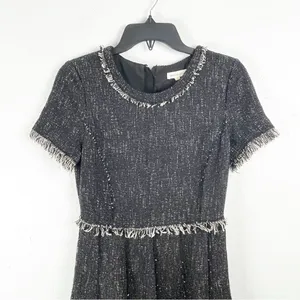REBECCA TAYLOR Tweed Fringe Trim Short Sleeves Hidden Back Zipper Lined Dress 2 thumbnail 9