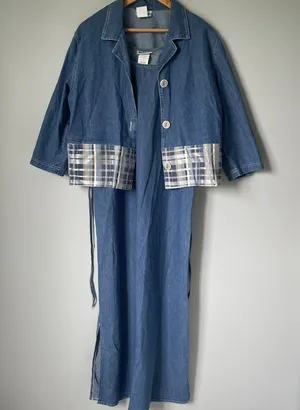 Nina Piccalino Vintage Denim Maxi Dress Jacket Set Cottagecore Blue Size 10 thumbnail 1