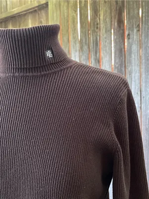 Lauren Ralph Lauren Ribbed Brown Turtleneck Sweater XL minimalist fall classic thumbnail 2