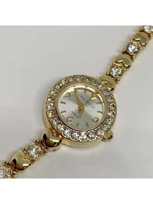Kim rogers gold tone crystals hearts links band 22mm quartz up to 7.5” running thumbnail 2