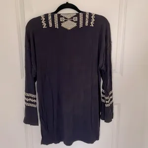 Pol Clothing Navy Tribal Embroidered Lace Up Top Large thumbnail 2