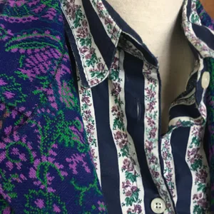 Cherokee Vintage 90s Western Style Floral Stripe Button Up Shirt Blue Purple M thumbnail 4
