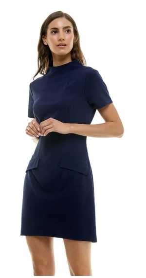 NWT B. Darlin Juniors Short Sleeve Mockneck Mini Dress 45UAP84 Navy Blue 9/10 thumbnail 1