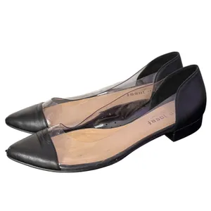 Jon Josef Clear Ballet Flats Black Leather Pointed Cap Toe Womens 7 Casual thumbnail 4