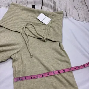 NWOT Forever 21 Avocado Green Tan Wide Leg Ruched Drawstring Fold over Pants thumbnail 8