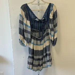 Free People All Lined Up Multi Striped Gauzy Mini Dress Boho Lightweight Blue Sm thumbnail 4