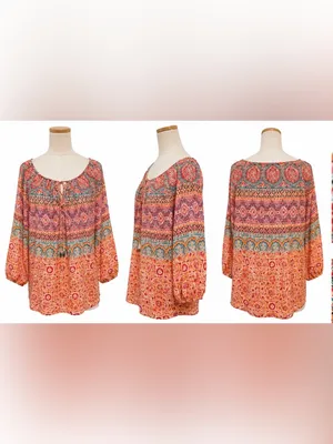Lauren Ralph Lauren 100% Cotton Peasant Blouse Floral Paisley Print Size Large thumbnail 6