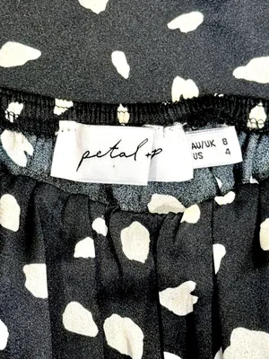 Petal & Pup Off the Shoulder Polka Dot Midi Dress 4 Black White Puff Sleeve Slit thumbnail 7