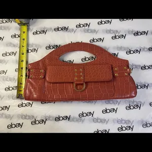 Vintage Style Crocodile Embossed Faux Leather Clutch Purse Red/Orange Gold thumbnail 2