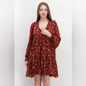 En Saison Long Sleeve Floral Printed Drop Waist Mini Dress Bump Friendly thumbnail 2