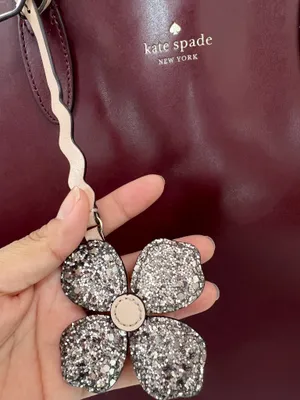 Kate Spade Kerri Medium Tote Bag Burgundy Leather with Glitter Flower Charm thumbnail 13