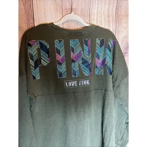 Pink Victoria's Secret Women's Olive Green Sweatshirt Size Medium Long Sleeve thumbnail 8