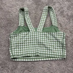 aerie Green and White Gingham Crop Tank thumbnail 2