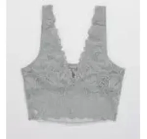 Aerie Lace Waffle Longline Bralette Medium Heather Gray Size Medium thumbnail 4