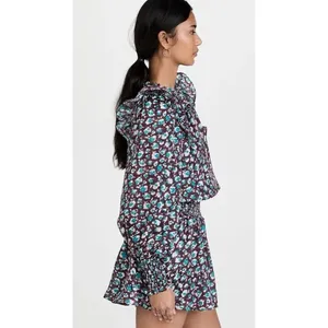 RAMY BROOK Silk Penelope Dress Roco Floral Mini Ruffled Smocked Purple Teal XS thumbnail 5