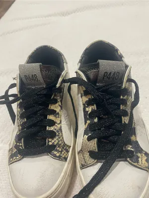 P448 Black and Cream Snake-Print Low Top Sneakers thumbnail 6