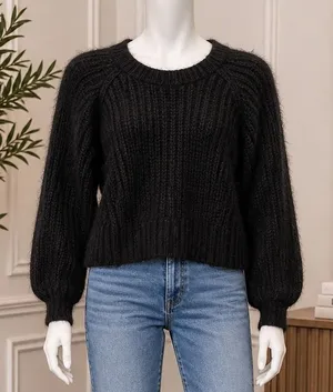 Wild Fable Womens Sweater Black Eyelash Knit Raglan Sleeve Medium thumbnail 1