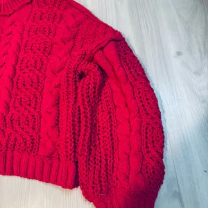 POL Chelsea mock neck cable knit chunky pink sweater size large bubble sleeves thumbnail 5